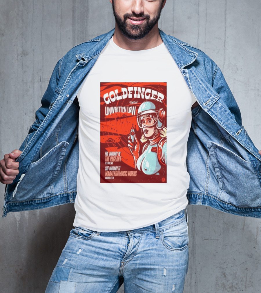 Goldfinger With Unwritten Law The Pageant St. Louis Marathon Music Works Nashville January 16 17 2026 Concert Retro Futuristic Spacewoman T-Shirt