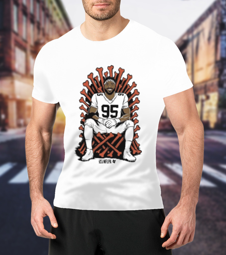 Original Myles Garrett 95 Single Season Sack King Cleveland Browns Bone Throne T-Shirt