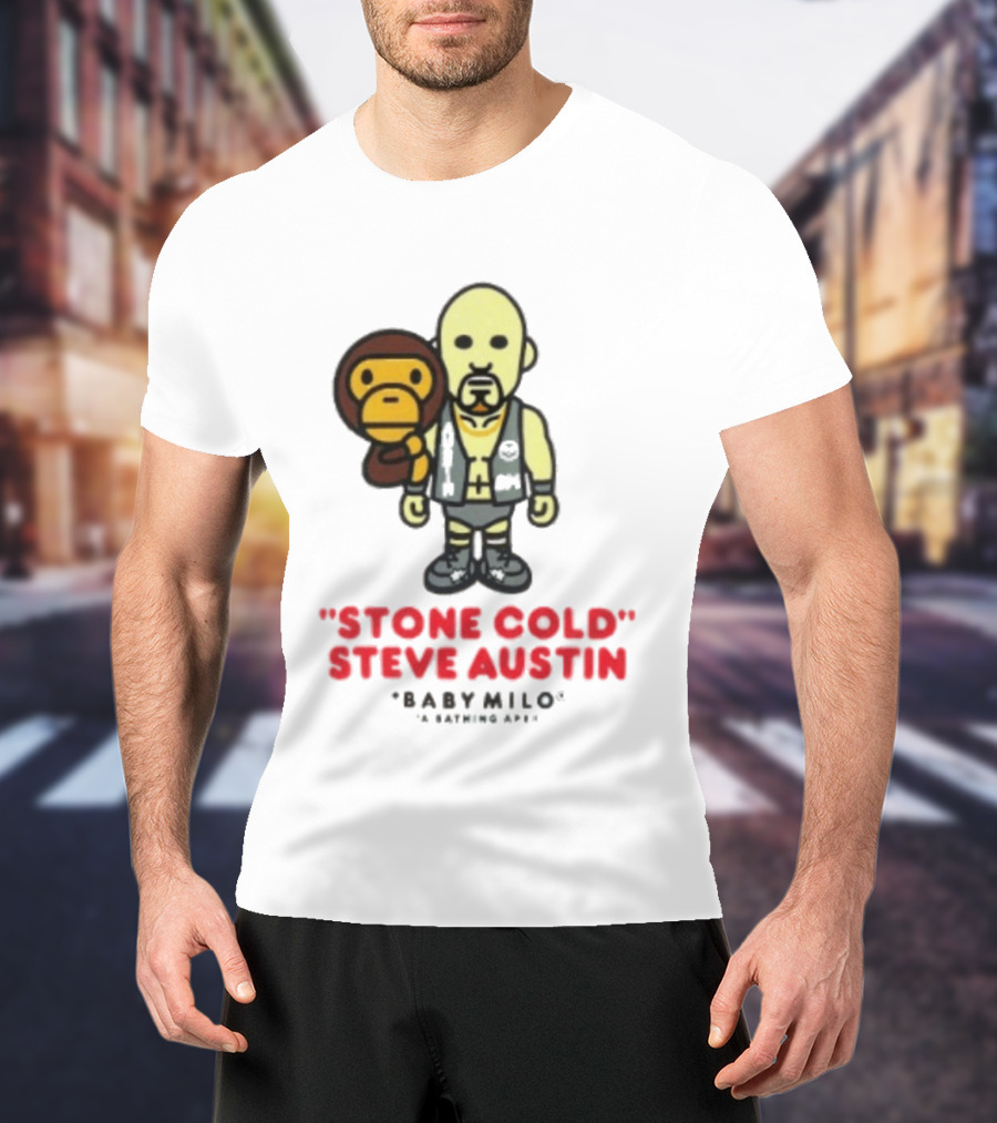 Stone Cold Steve Austin Baby Milo Collaboration Mens White T-Shirt