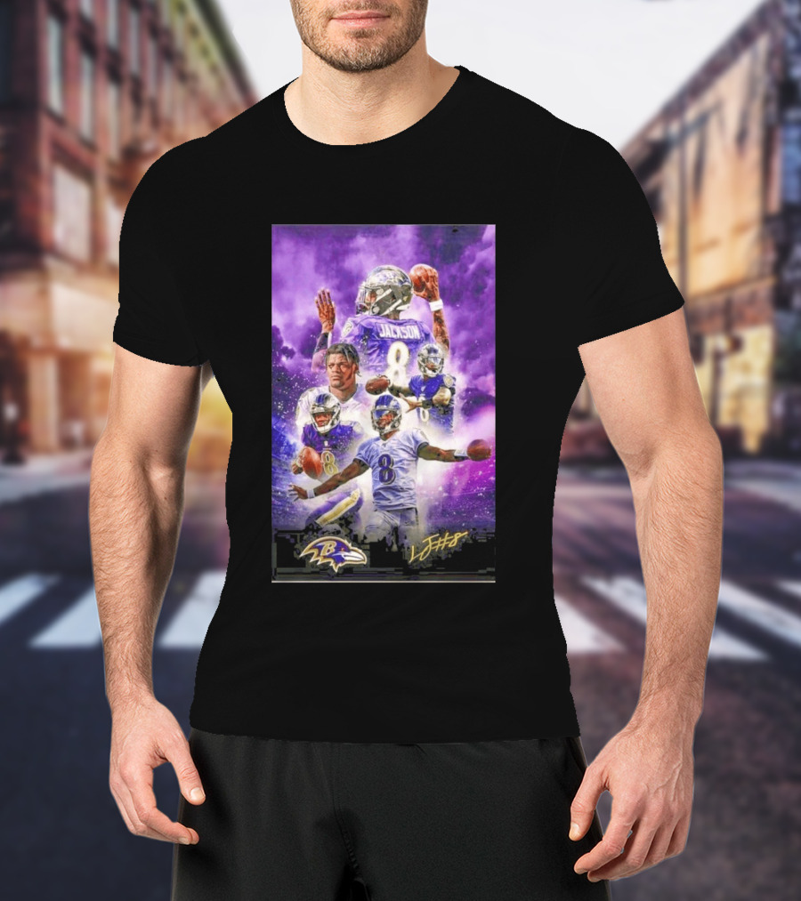 Baltimore Ravens Lamar Jackson 8 With Signature T-Shirt