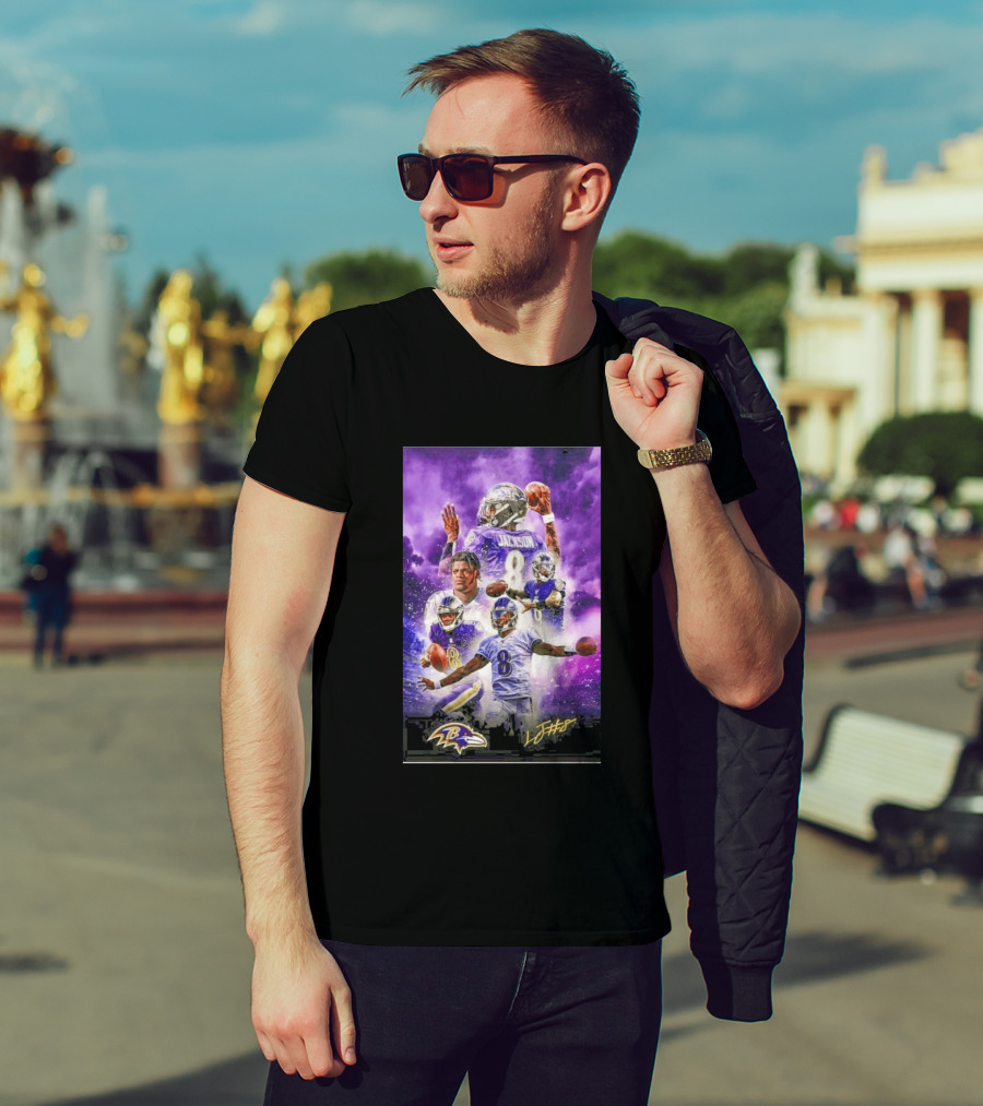 Baltimore Ravens Lamar Jackson 8 With Signature T-Shirt