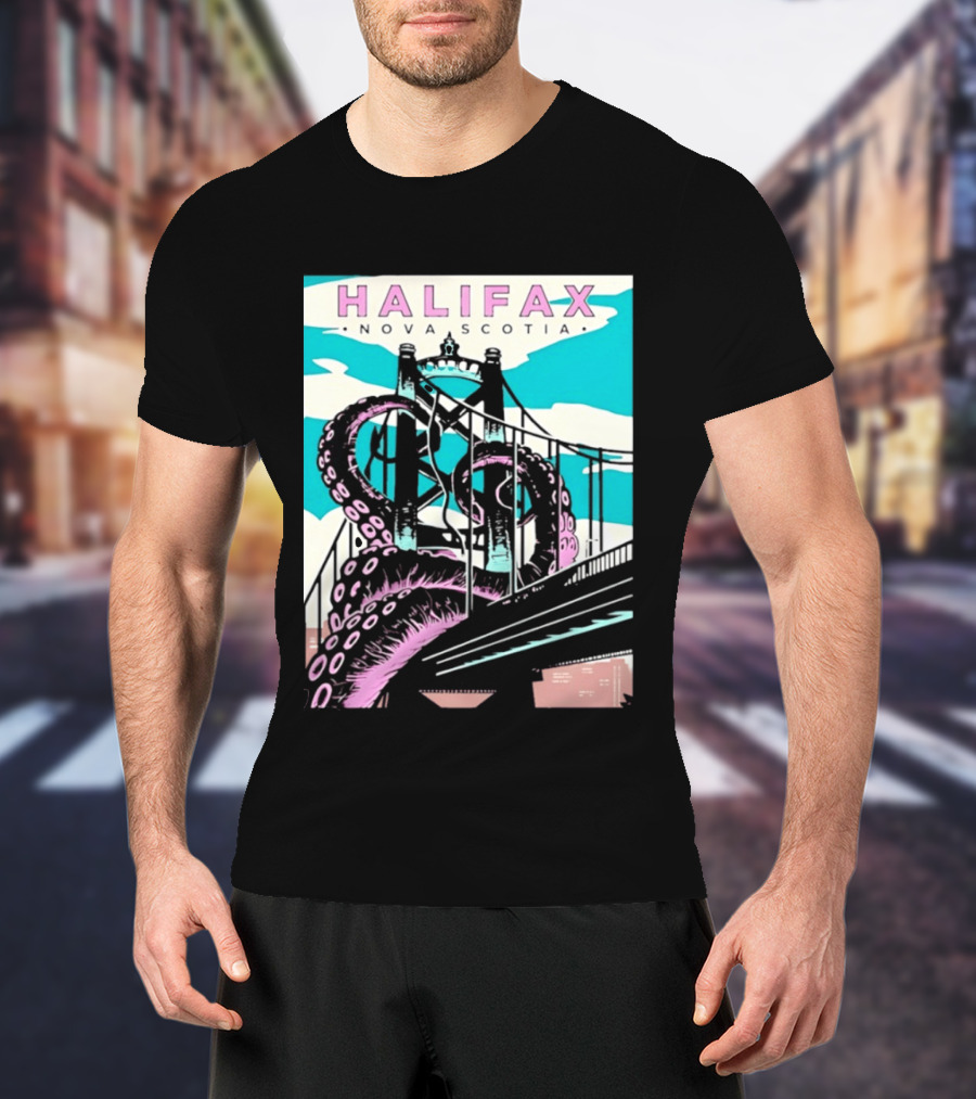 Halifax Nova Scotia Kraken Bridge Retro Travel T-Shirt