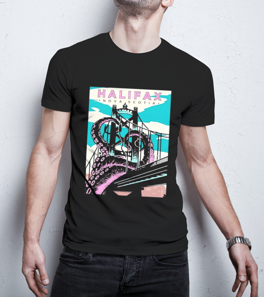 Halifax Nova Scotia Kraken Bridge Retro Travel T-Shirt