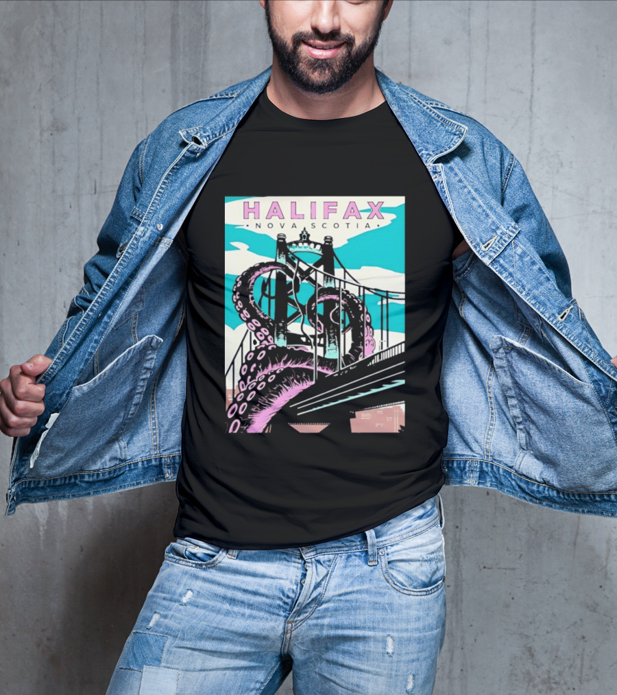 Halifax Nova Scotia Kraken Bridge Retro Travel T-Shirt