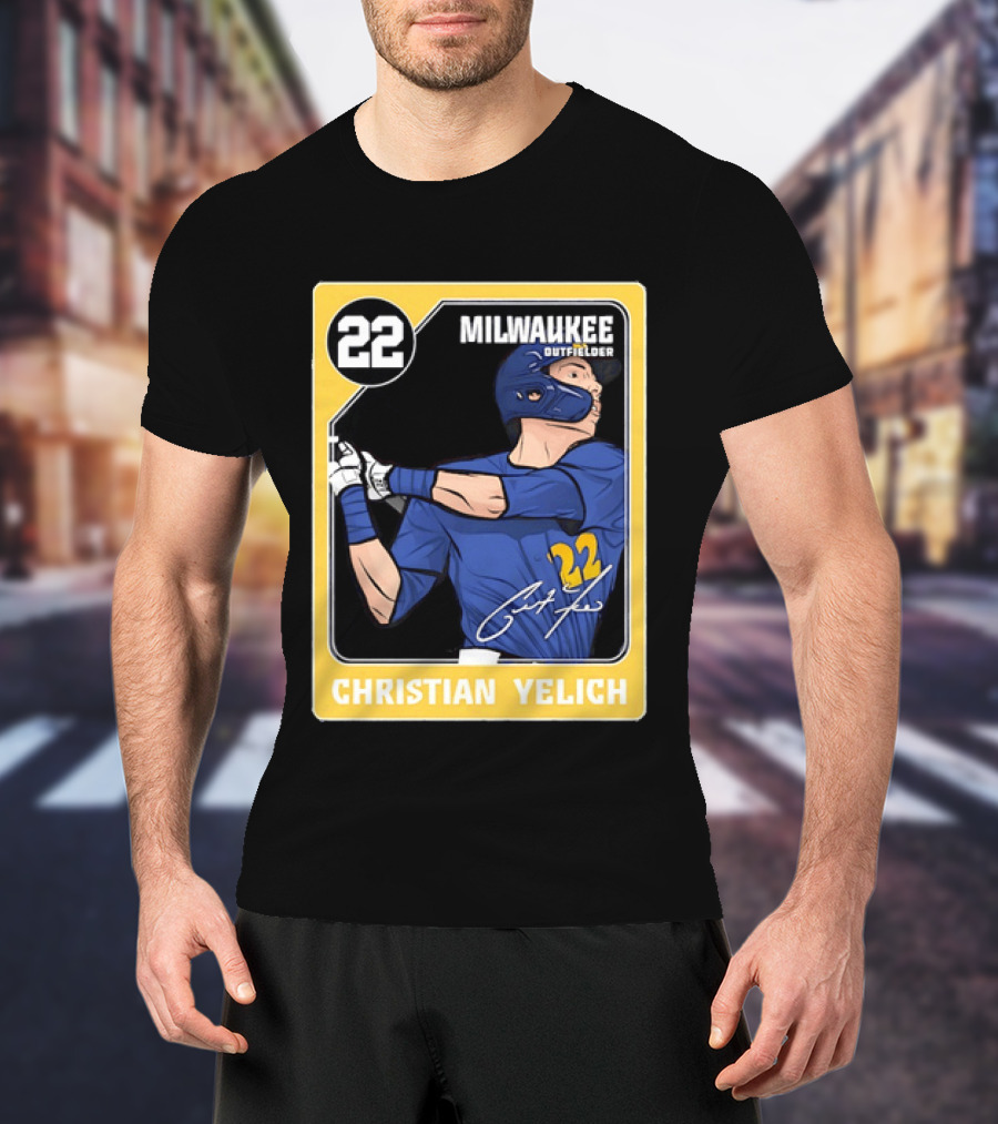 Christian Yelich Milwaukee Outfielder 22 Blue Jersey Yellow T-Shirt