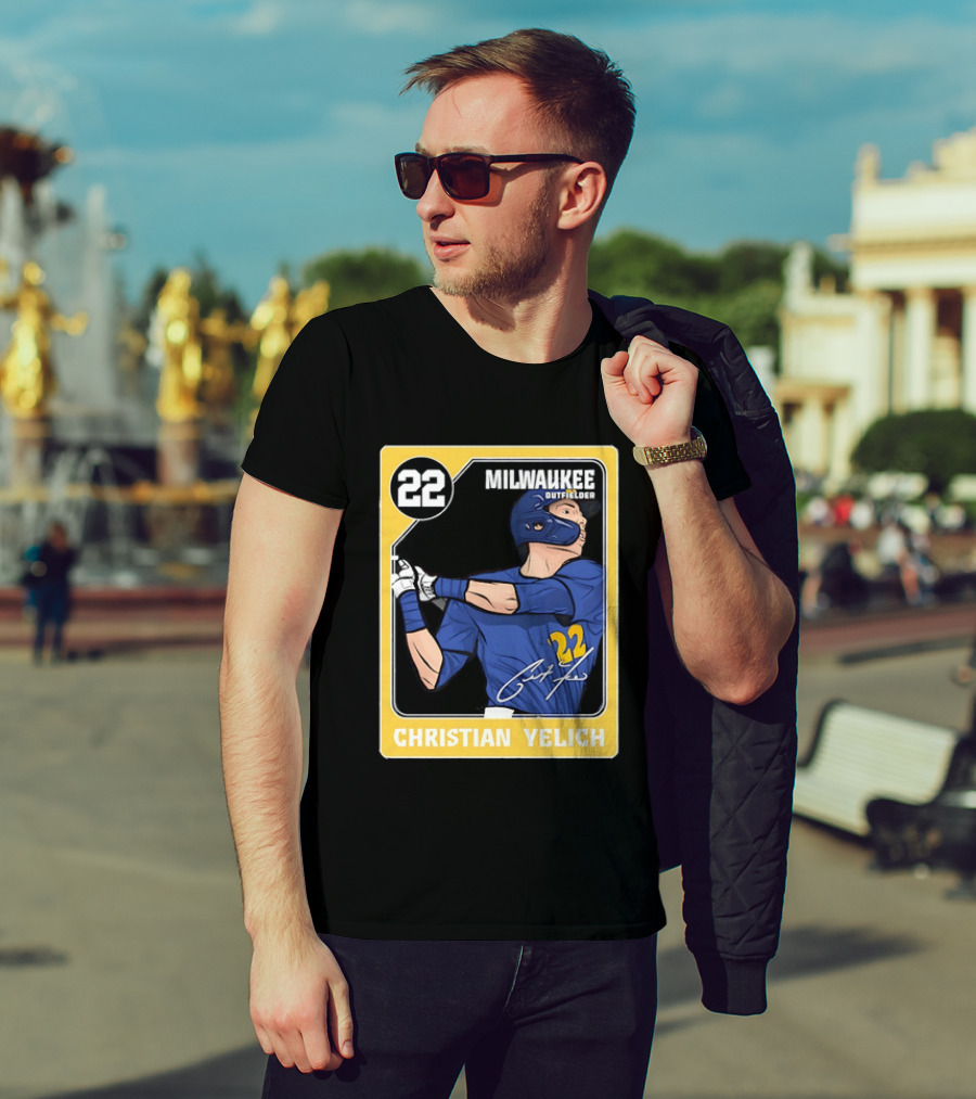 Christian Yelich Milwaukee Outfielder 22 Blue Jersey Yellow T-Shirt