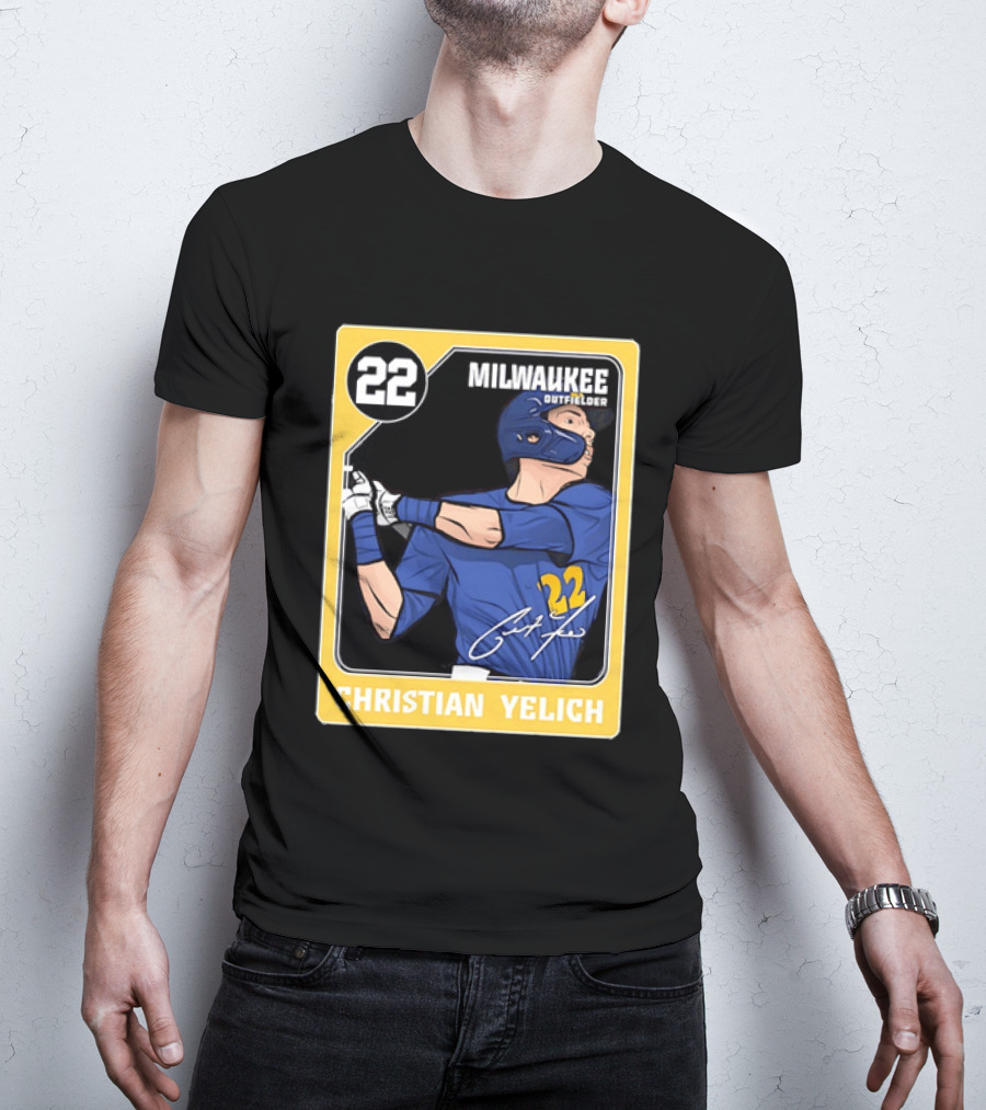Christian Yelich Milwaukee Outfielder 22 Blue Jersey Yellow T-Shirt