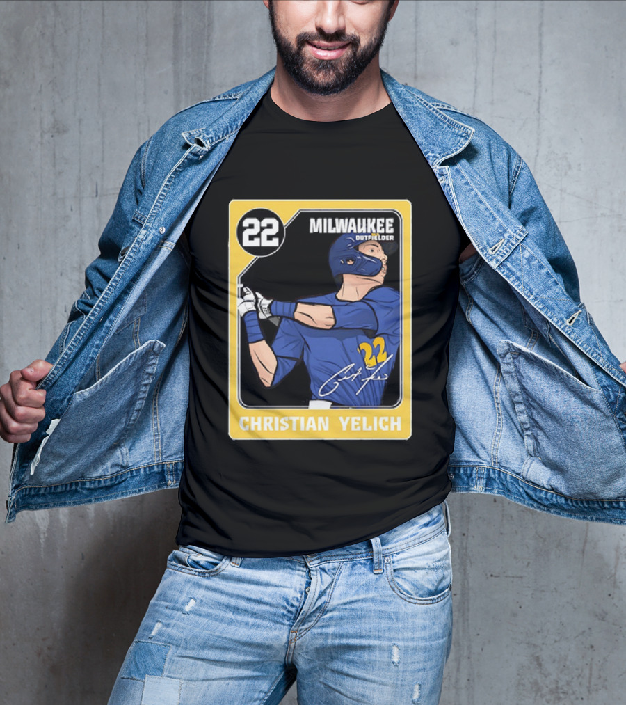 Christian Yelich Milwaukee Outfielder 22 Blue Jersey Yellow T-Shirt