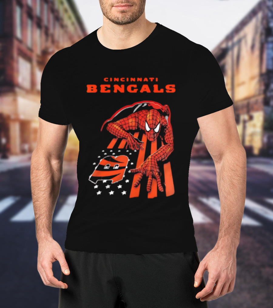 Cincinnati Bengals Spiderman Stripes Marvel T-Shirt