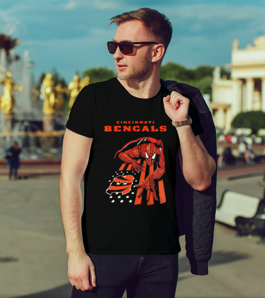 Cincinnati Bengals Spiderman Stripes Marvel T-Shirt