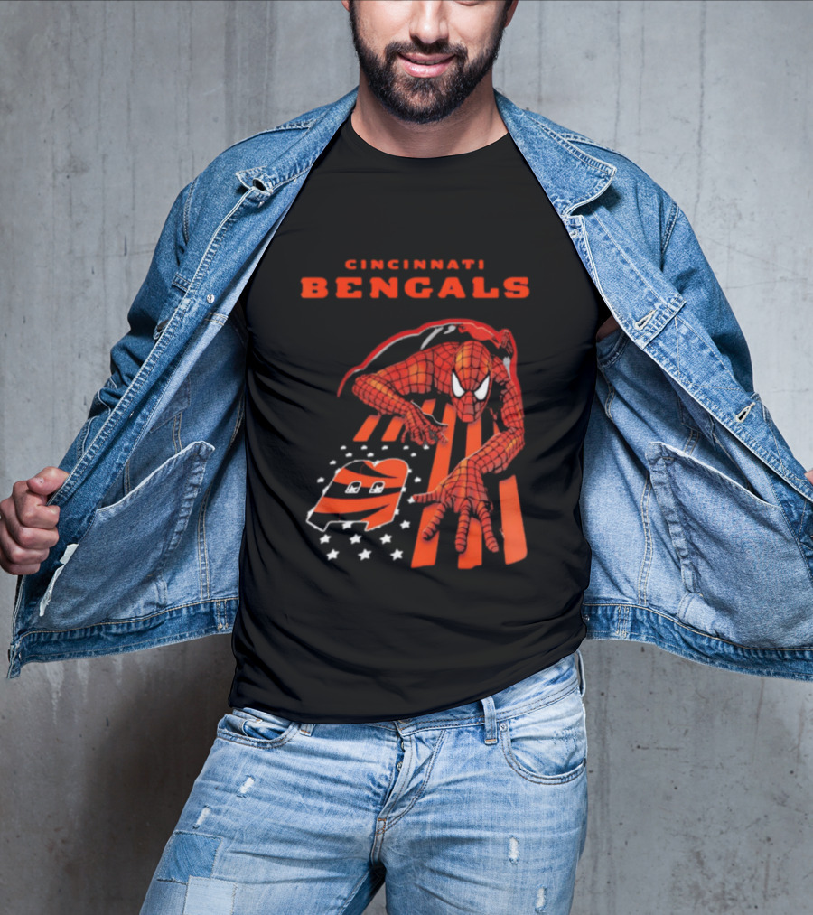 Cincinnati Bengals Spiderman Stripes Marvel T-Shirt