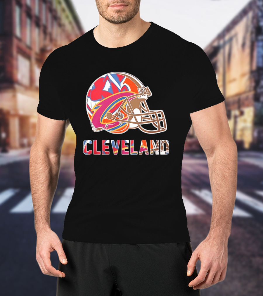Cleveland Football Cavaliers Browns Guardians Helmet T-Shirt