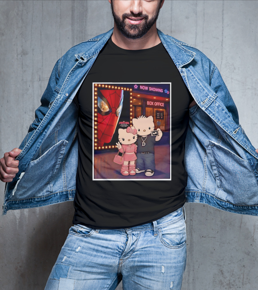Now Showing Box Office Hello Kitty And Dear Daniel Spider Man Movie Polaroid Frame T-Shirt