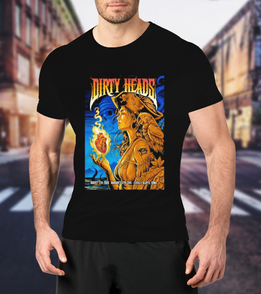 Dirty Heads August 5th 2026 Harrah's Stir Cove Council Bluffs Iowa Pirate Skull Parrot Live Event T-Shirt