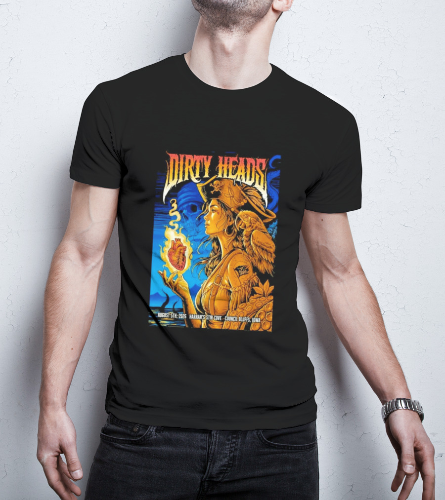 Dirty Heads August 5th 2026 Harrah's Stir Cove Council Bluffs Iowa Pirate Skull Parrot Live Event T-Shirt