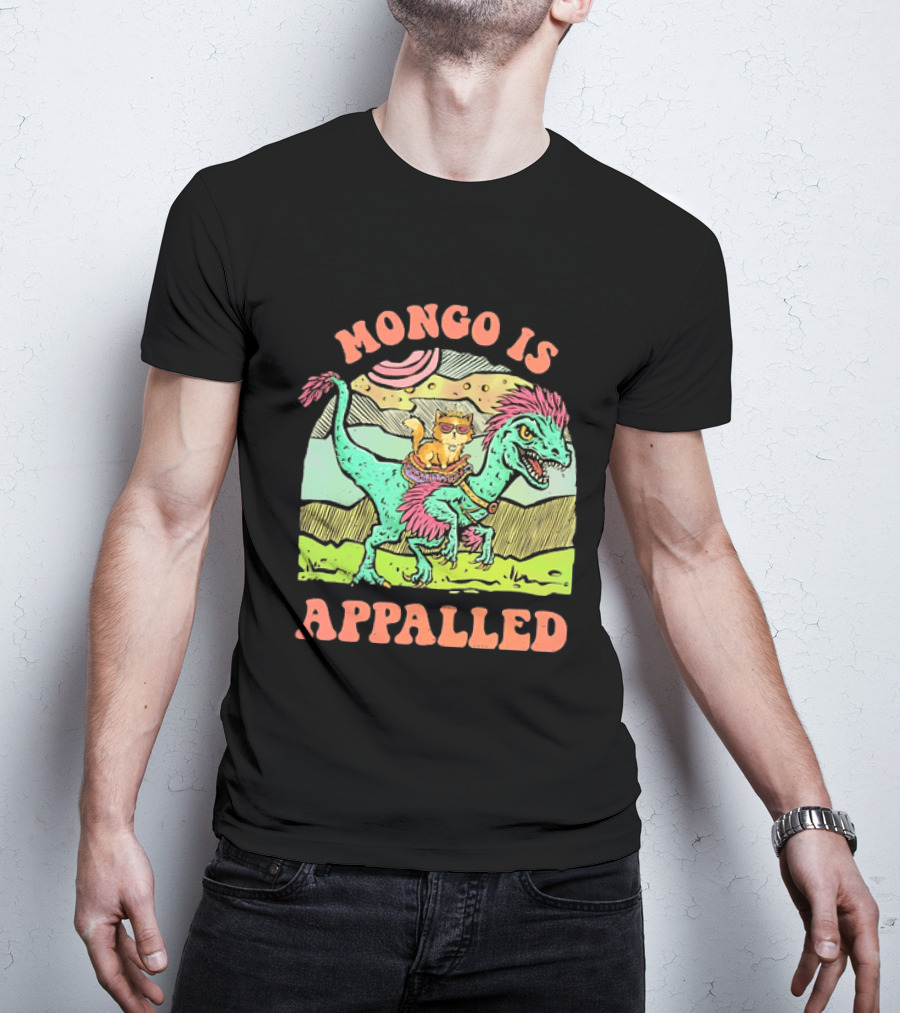 Mongo Is Appalled Cat Riding Dinosaur Raptor T-Shirt