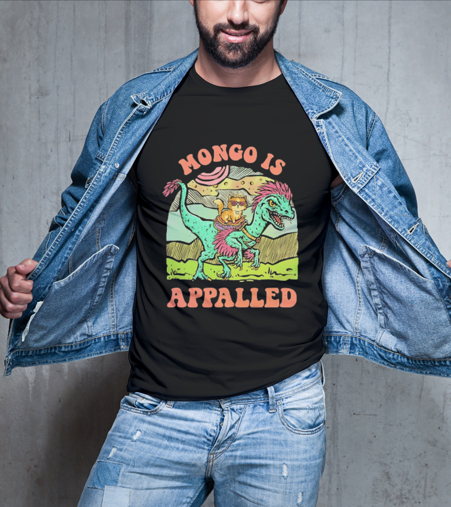 Mongo Is Appalled Cat Riding Dinosaur Raptor T-Shirt