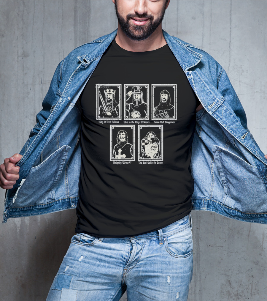 Monty Python And The Holy Grail King Arthur Sir Bedevere Sir Lancelot Patsy Black Knight T-Shirt