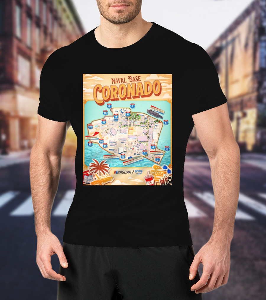 Naval Base Coronado Map NASCAR Prime Ellyson Start Finish Line Broadcast Booth T-Shirt