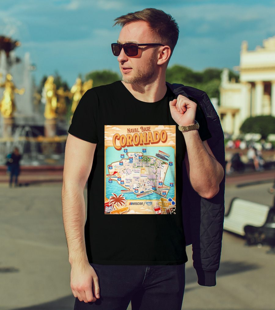 Naval Base Coronado Map NASCAR Prime Ellyson Start Finish Line Broadcast Booth T-Shirt