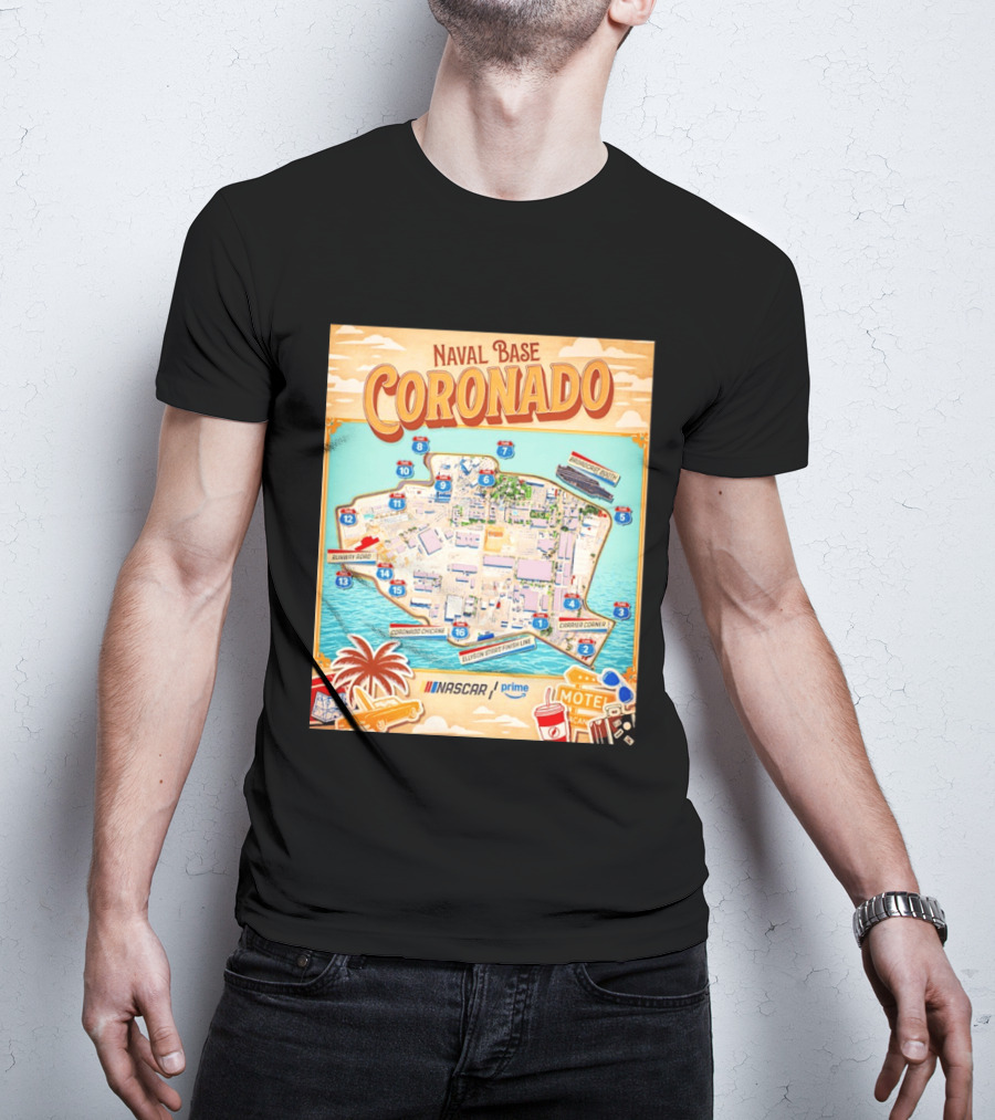 Naval Base Coronado Map NASCAR Prime Ellyson Start Finish Line Broadcast Booth T-Shirt