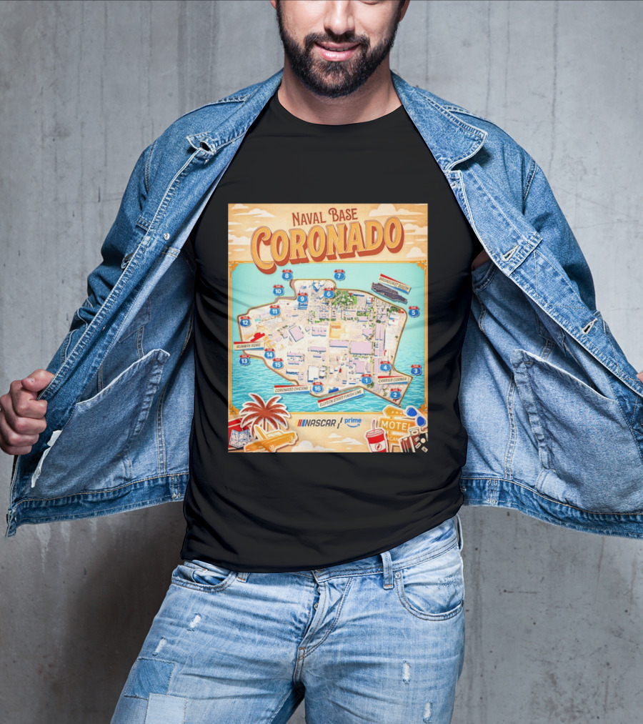 Naval Base Coronado Map NASCAR Prime Ellyson Start Finish Line Broadcast Booth T-Shirt