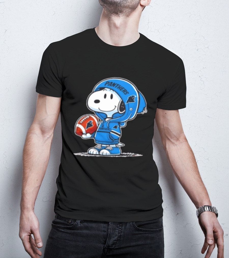 Snoopy Carolina Panthers Fan Holding Football Peanuts T-Shirt