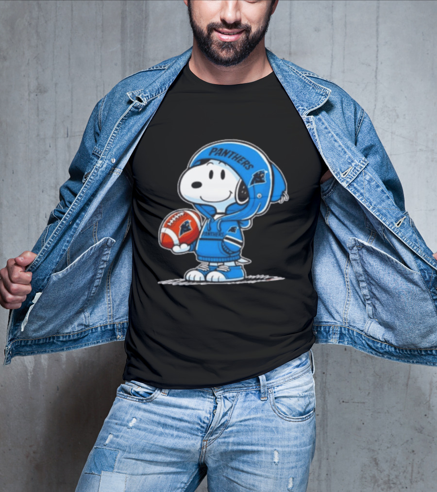 Snoopy Carolina Panthers Fan Holding Football Peanuts T-Shirt
