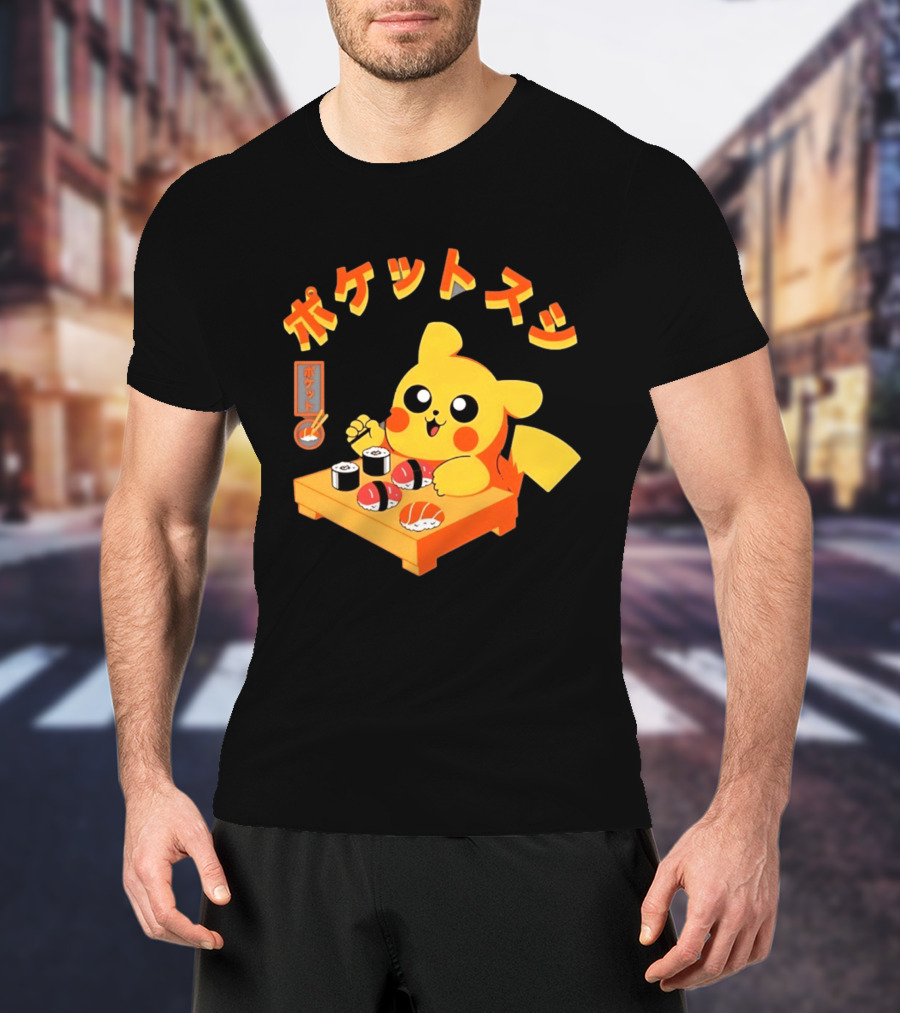 Pikachu Eating Sushi Pokemon Japanese Anime T-Shirt