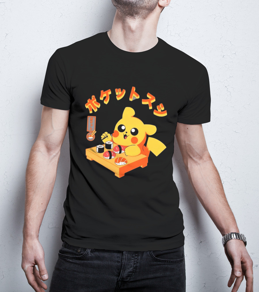 Pikachu Eating Sushi Pokemon Japanese Anime T-Shirt