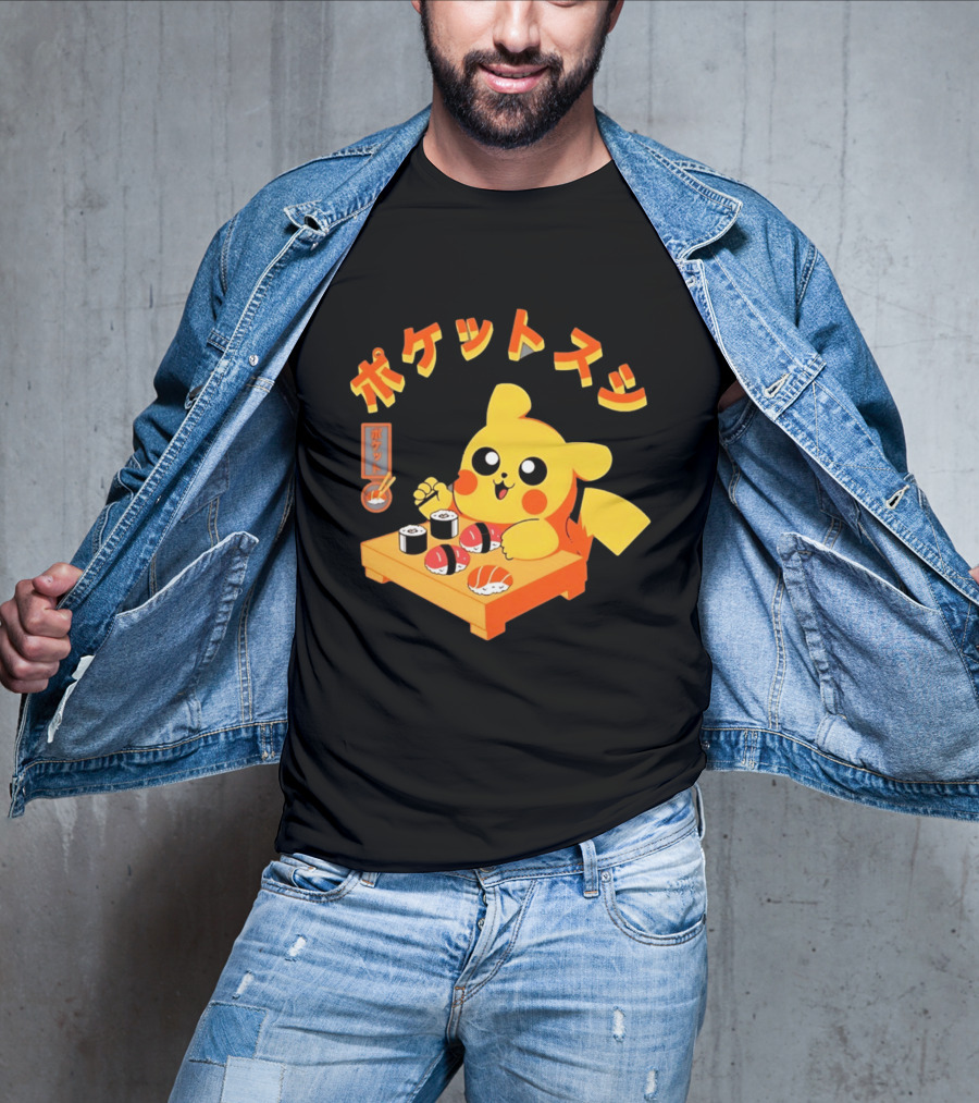 Pikachu Eating Sushi Pokemon Japanese Anime T-Shirt
