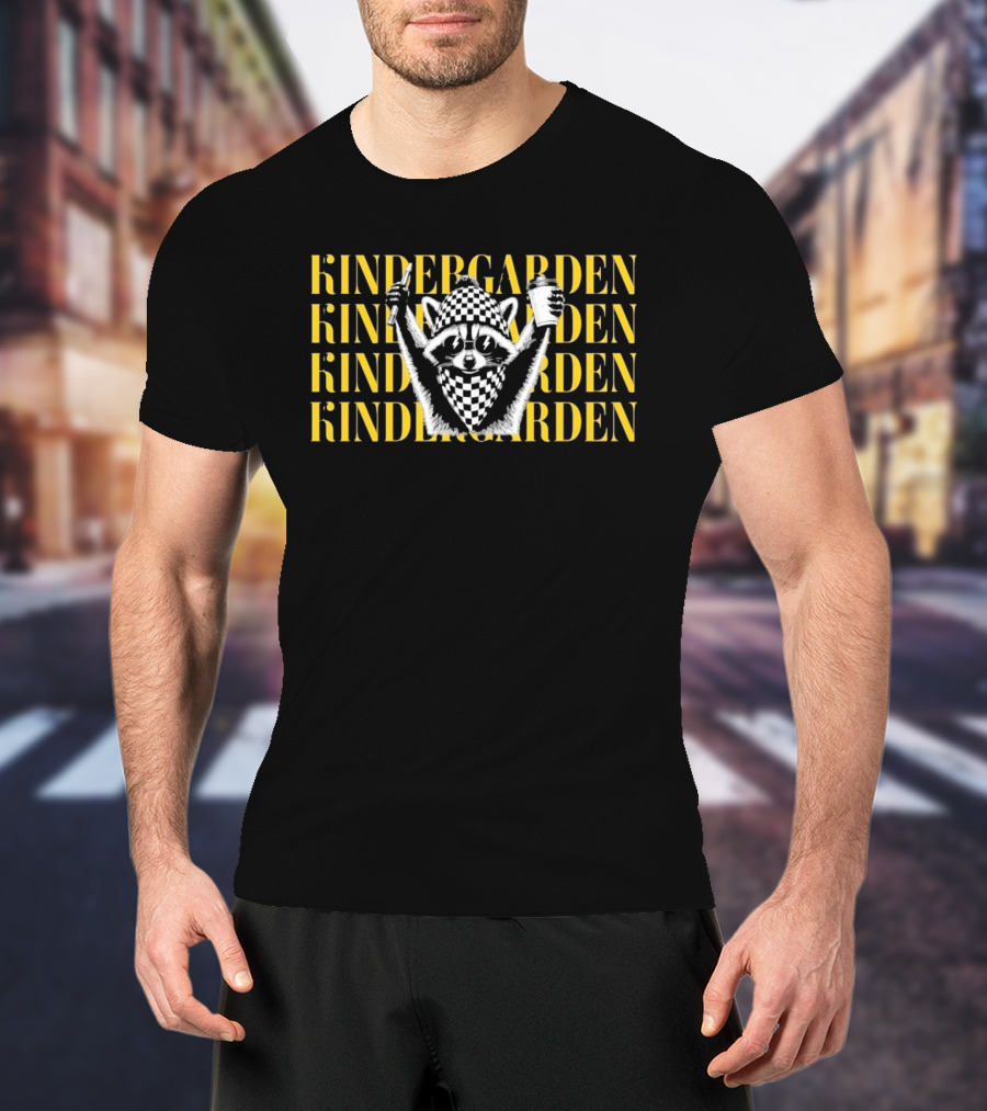 Kindergarden Raccoon With Coffee And Pencil T-Shirt