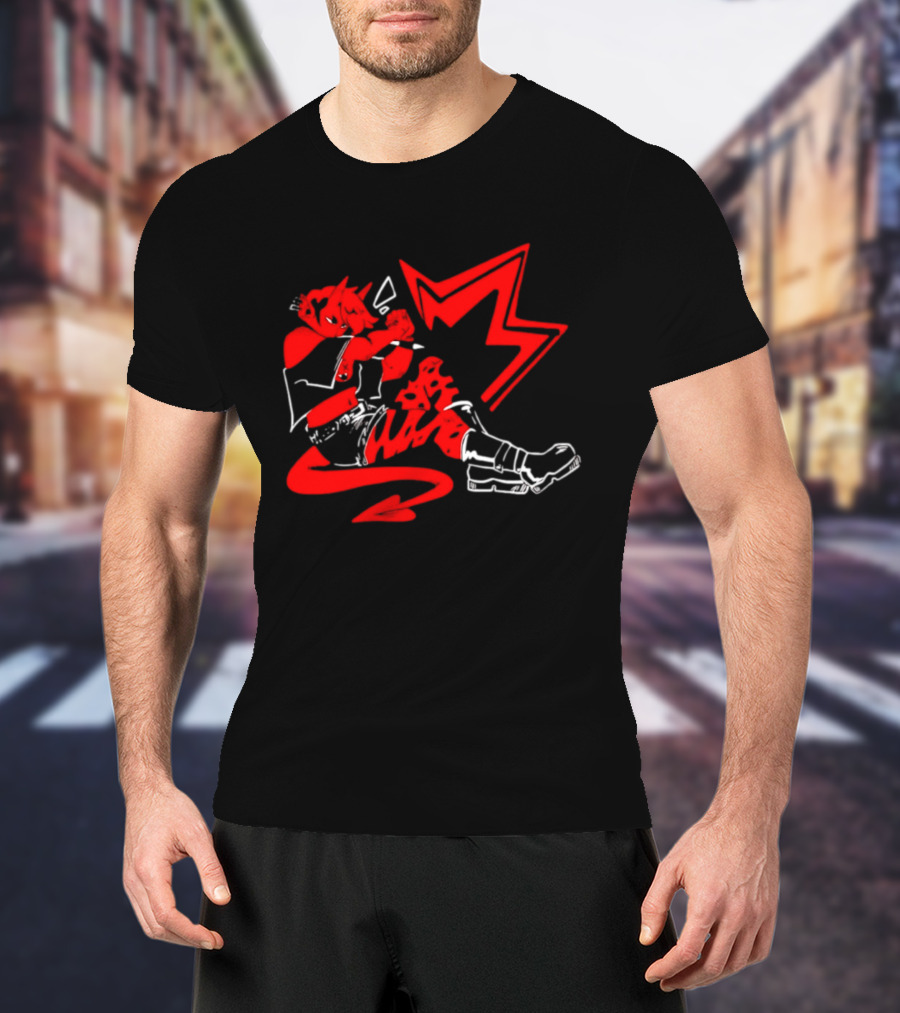 Red Devil Punk Demon Anime Character With Dynamic Action Pose T-Shirt