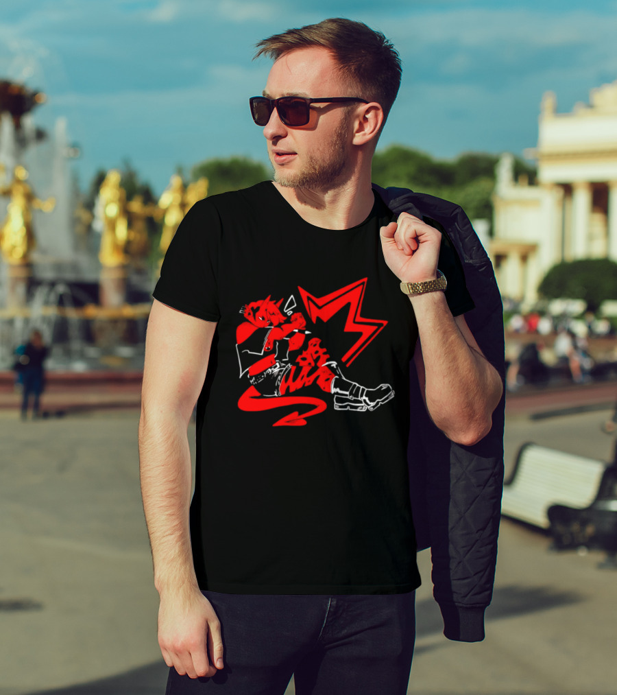 Red Devil Punk Demon Anime Character With Dynamic Action Pose T-Shirt
