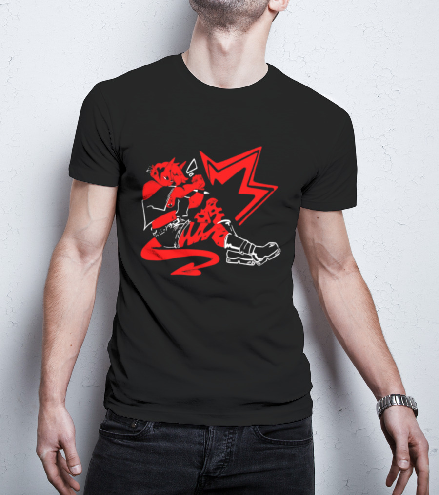 Red Devil Punk Demon Anime Character With Dynamic Action Pose T-Shirt
