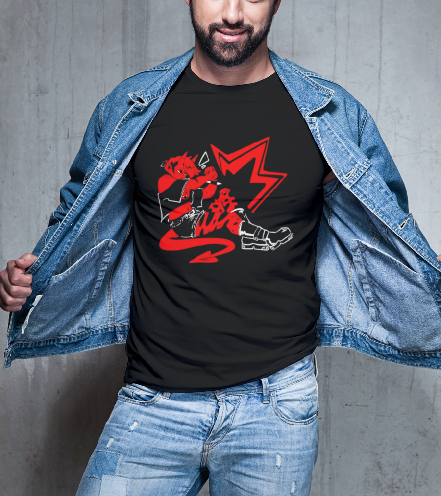 Red Devil Punk Demon Anime Character With Dynamic Action Pose T-Shirt