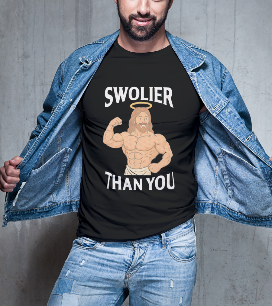 Swolier Than You Jesus Bodybuilder Muscles Fitness Halo T-Shirt