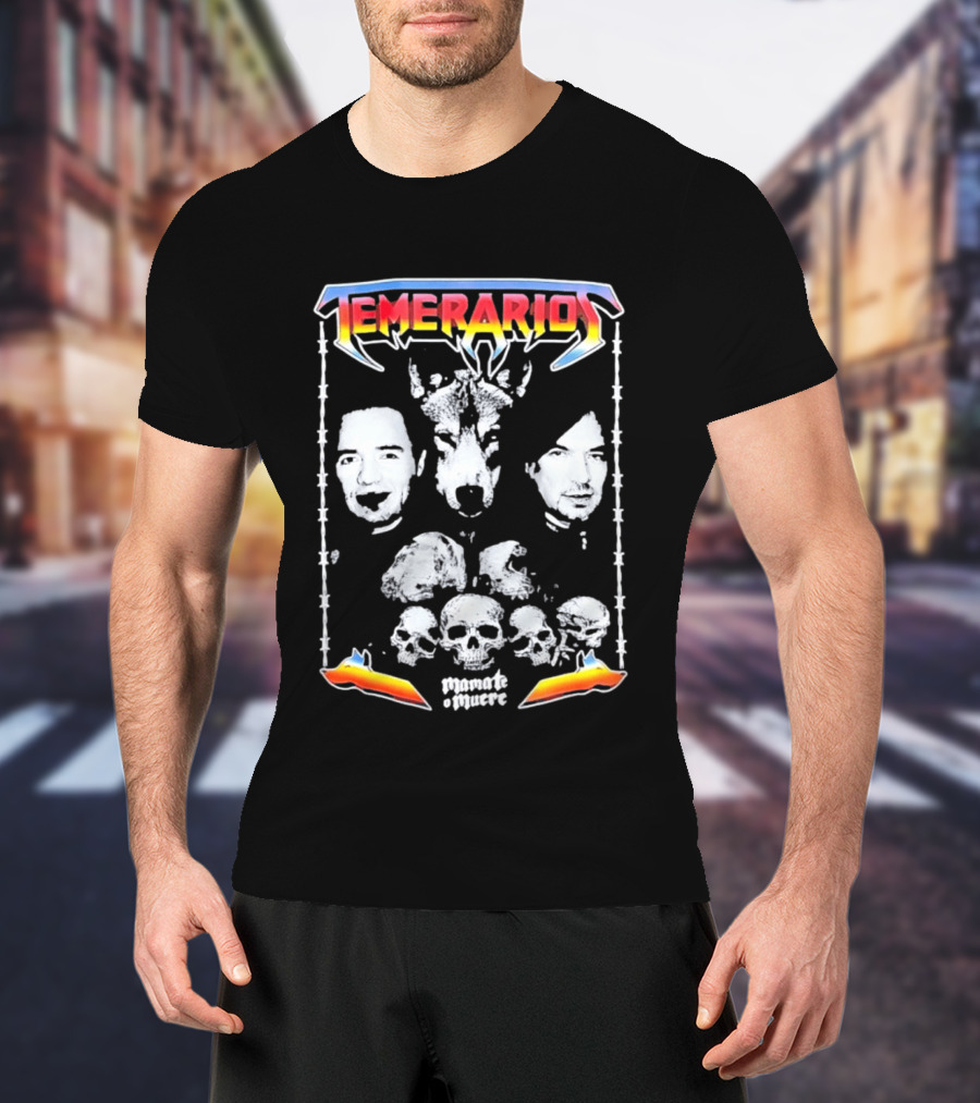 Temerarios Mamate O Muere Heavy Metal Wolf Band Photo Skulls T-Shirt