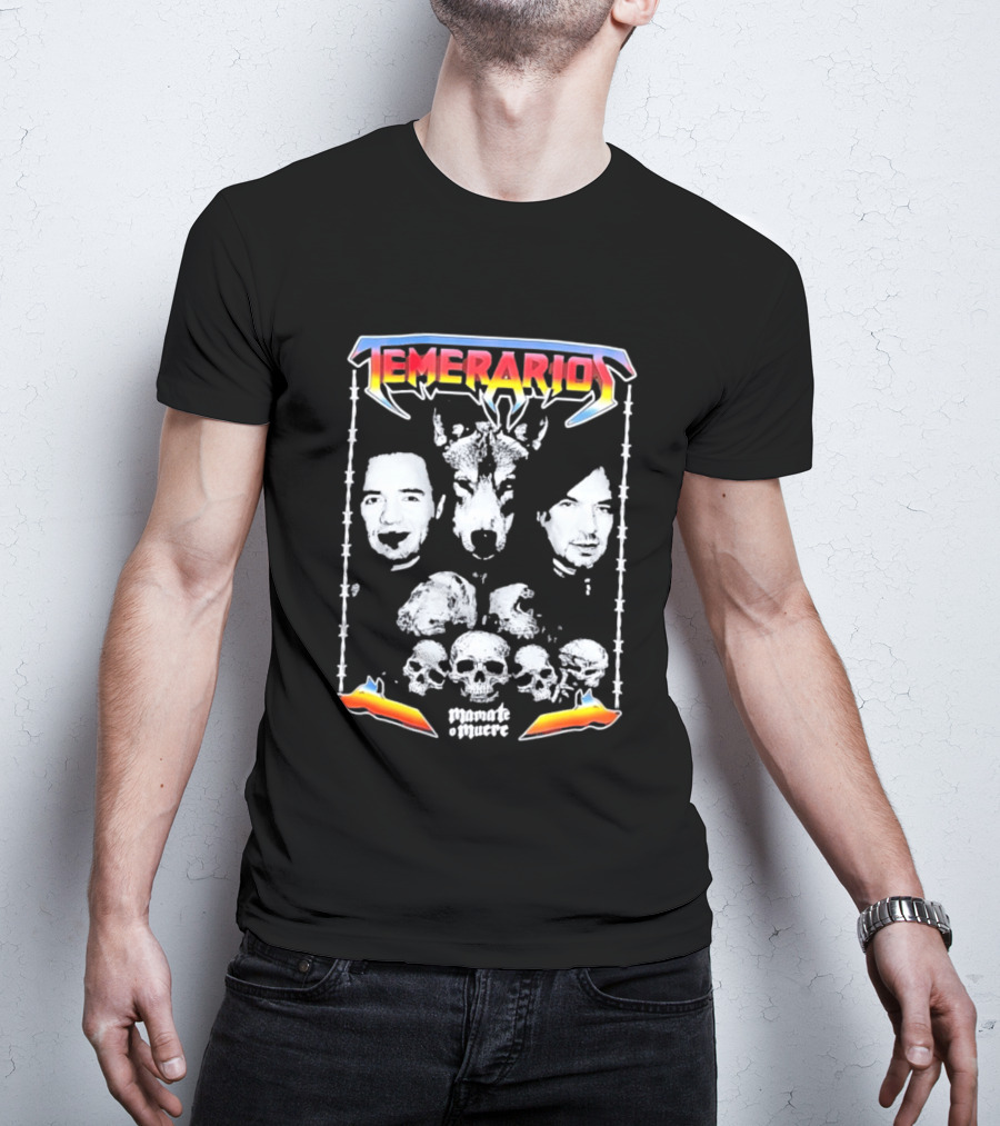Temerarios Mamate O Muere Heavy Metal Wolf Band Photo Skulls T-Shirt
