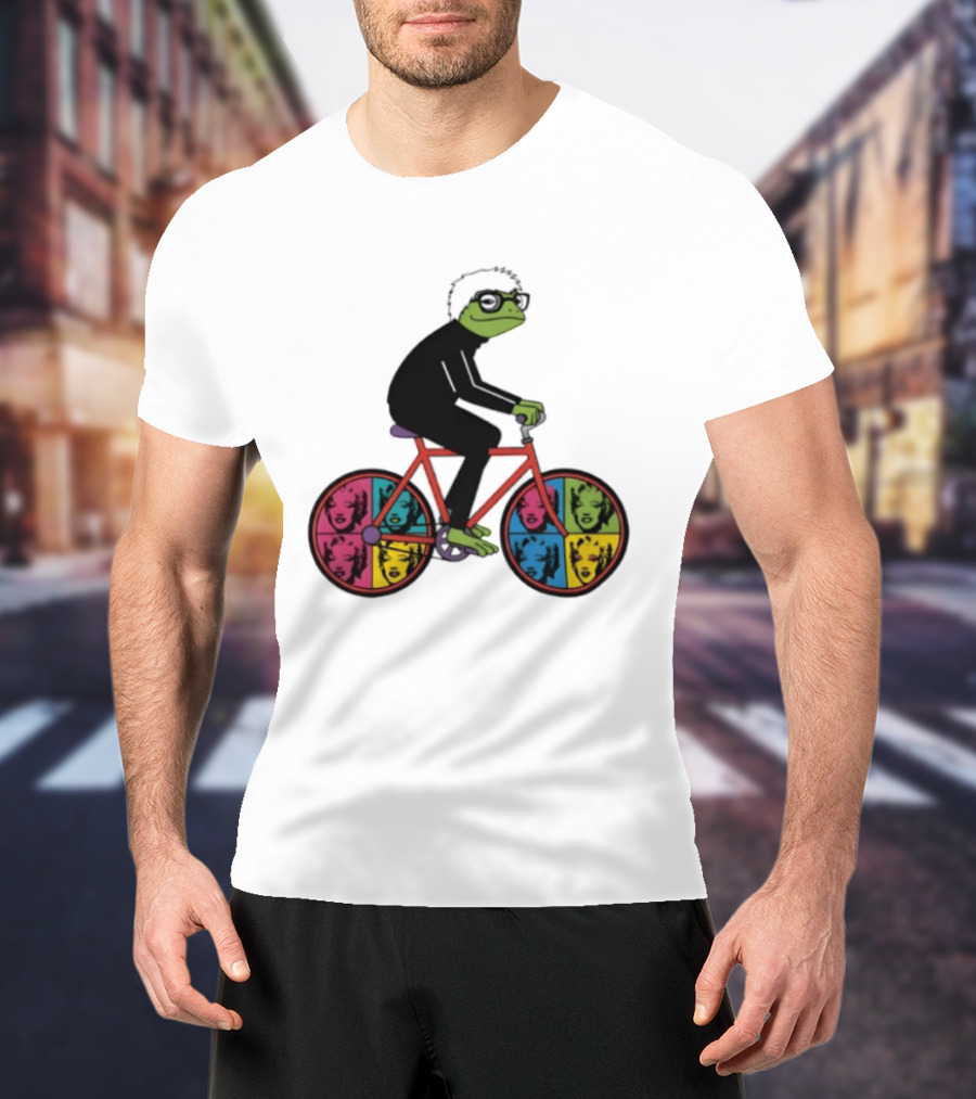 Andy Warhol Style Frog On Pop Art Bicycle T-Shirt