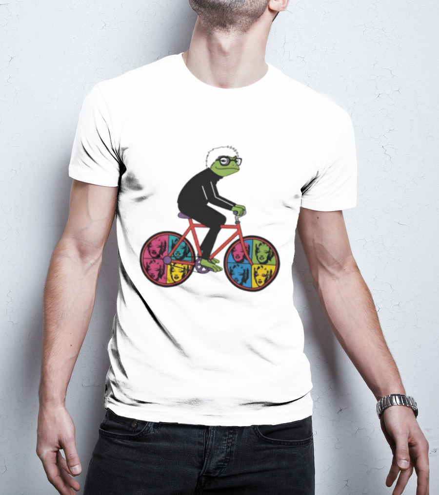Andy Warhol Style Frog On Pop Art Bicycle T-Shirt
