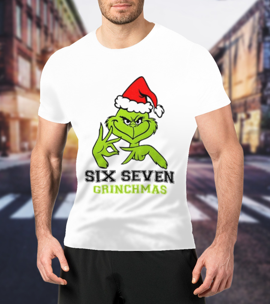 Grinch Santa Hat Six Seven Grinchmas Christmas 2025 Festive T-Shirt