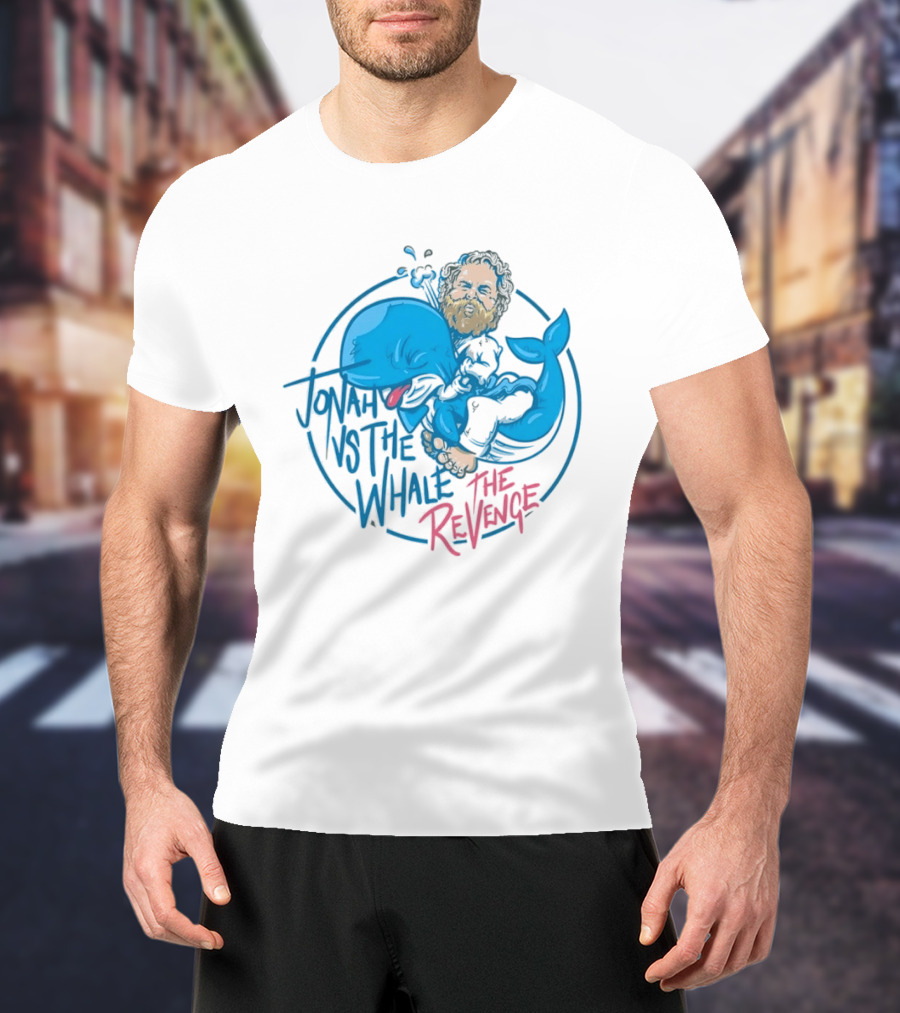 Jonah Vs The Whale The Revenge Cartoon Bearded Man Grappling Blue Creature T-Shirt