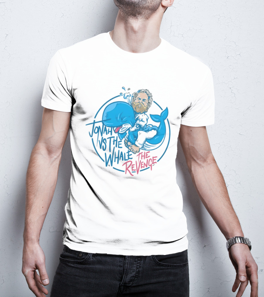 Jonah Vs The Whale The Revenge Cartoon Bearded Man Grappling Blue Creature T-Shirt