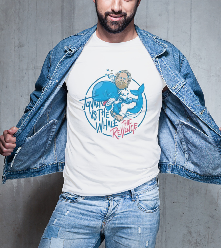 Jonah Vs The Whale The Revenge Cartoon Bearded Man Grappling Blue Creature T-Shirt