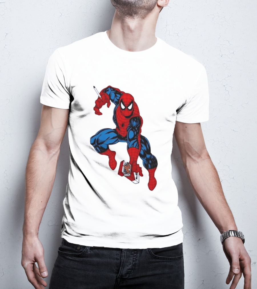 Marlboro Spider Man Crouching Holding Cigarette Packcartoon T-Shirt