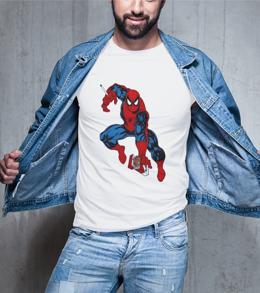 Marlboro Spider Man Crouching Holding Cigarette Packcartoon T-Shirt