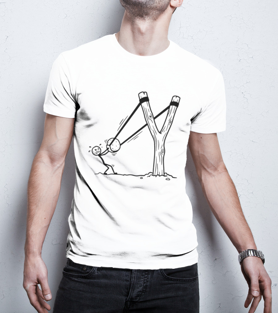 Stick Figure Slingshot Cartoon Pulling Back T-Shirt
