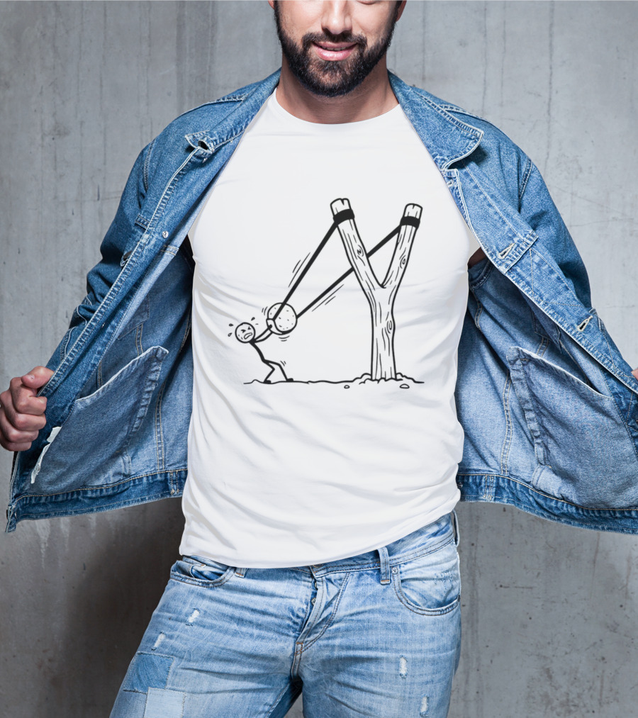 Stick Figure Slingshot Cartoon Pulling Back T-Shirt