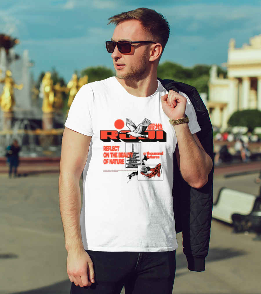 Unik Clothing Store Roji White Reflect On The Beauty Of Nature A Thousand Futures Koi Birds T-Shirt
